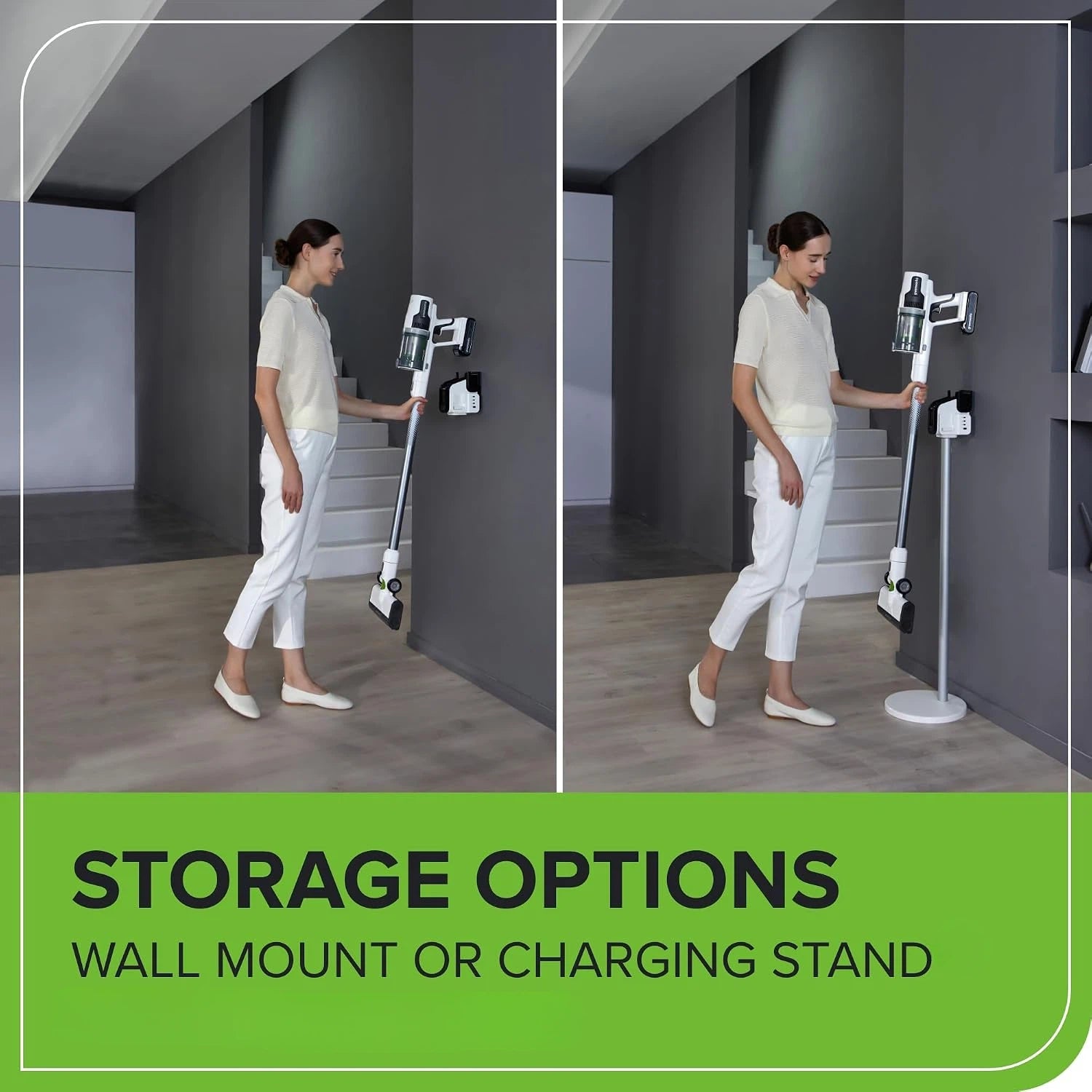 24V Cordless Battery White Stick Vacuum 3-in-1 Bundle: (2) 4.0 Ah USB Batteries and Charging Stand