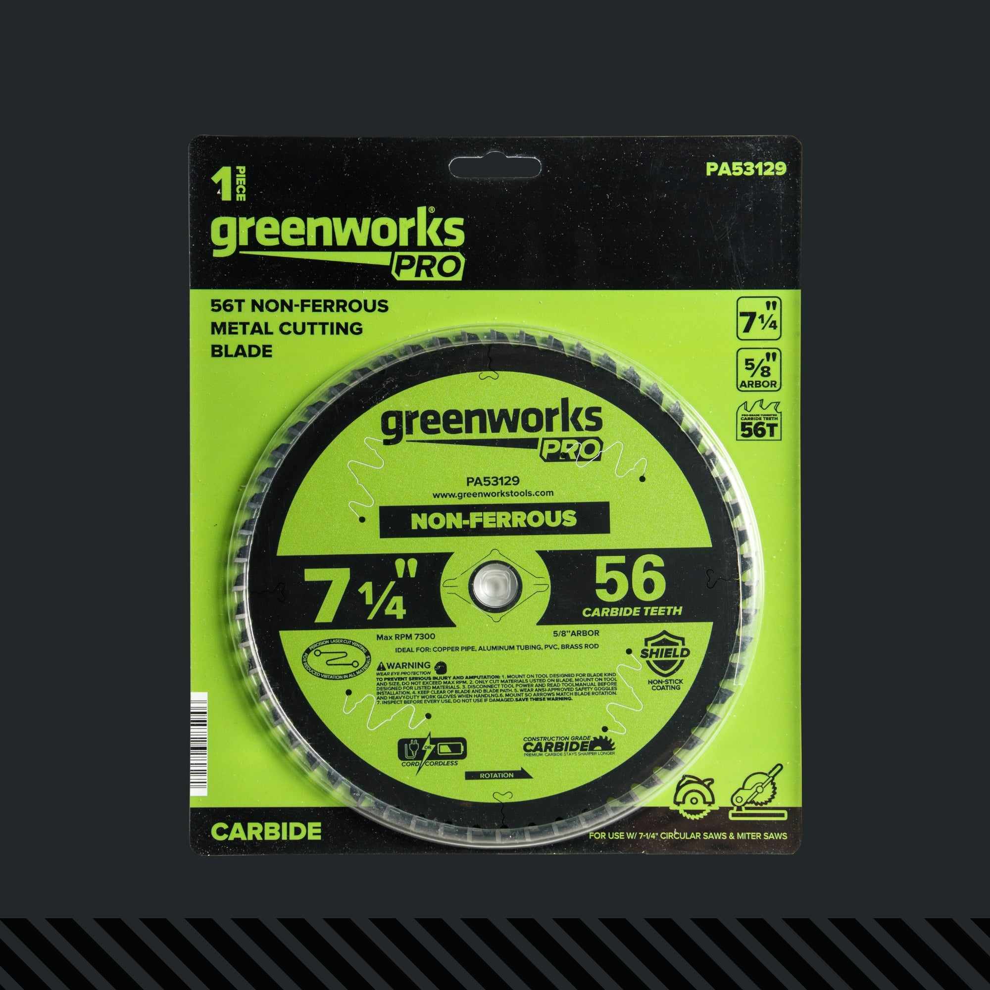 Pro 56-Tooth 7-1/4" Non-Ferrous Metal Cutting Circular Saw Blade with Construction-Grade Carbide Teeth