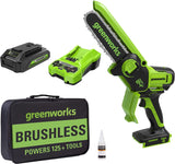 60V 18" Cordless Battery 2.0 kW Chainsaw and 24V 6" Pruner Saw, (1) 4.0 Ah Battery: (1) 2.0 Ah Battery and (2) Chargers