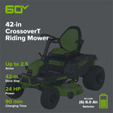 60V 42" Cordless Battery CrossoverT Riding Lawn Mower: (6) 8.0 Ah Batteries and (3) Dual-Port Turbo Chargers, CRT4261