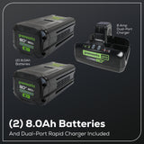 80V STEALTH Series Electric Mini-Bike: (2) 8.0 Ah Batteries and Dual-Port Rapid Charger