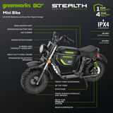 80V STEALTH Series Electric Mini-Bike: (2) 8.0 Ah Batteries and Dual-Port Rapid Charger