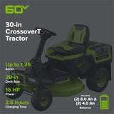 60V 30” CrossoverT Riding Lawn Tractor with (2) 8.0 Ah, (2) 4.0 Ah Batteries & 600-Watt Charger, CRT3061