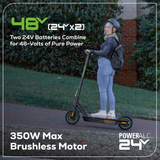 48V (24V x 2) STEALTH Series Electric Scooter: (4)4.0 Ah Batteries and Dual-Port Charger