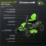 60V 42" Cordless Battery CrossoverT Riding Lawn Mower, (6) 8.0 Ah Batteries and 600W Wall Charger, CRT4262