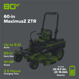 80V 60" MaximusZ Zero Turn Lawn Mower, (4) 8Ah Batteries: (2) 16Ah Batteries and 1.5kW Wall Charger, MZ6081