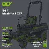 80V 54" MaximusZ Zero Turn Riding Mower with (2) 16.0 Ah and (4) 4.0 Ah Batteries and 1.5kW Charger, MZ5481