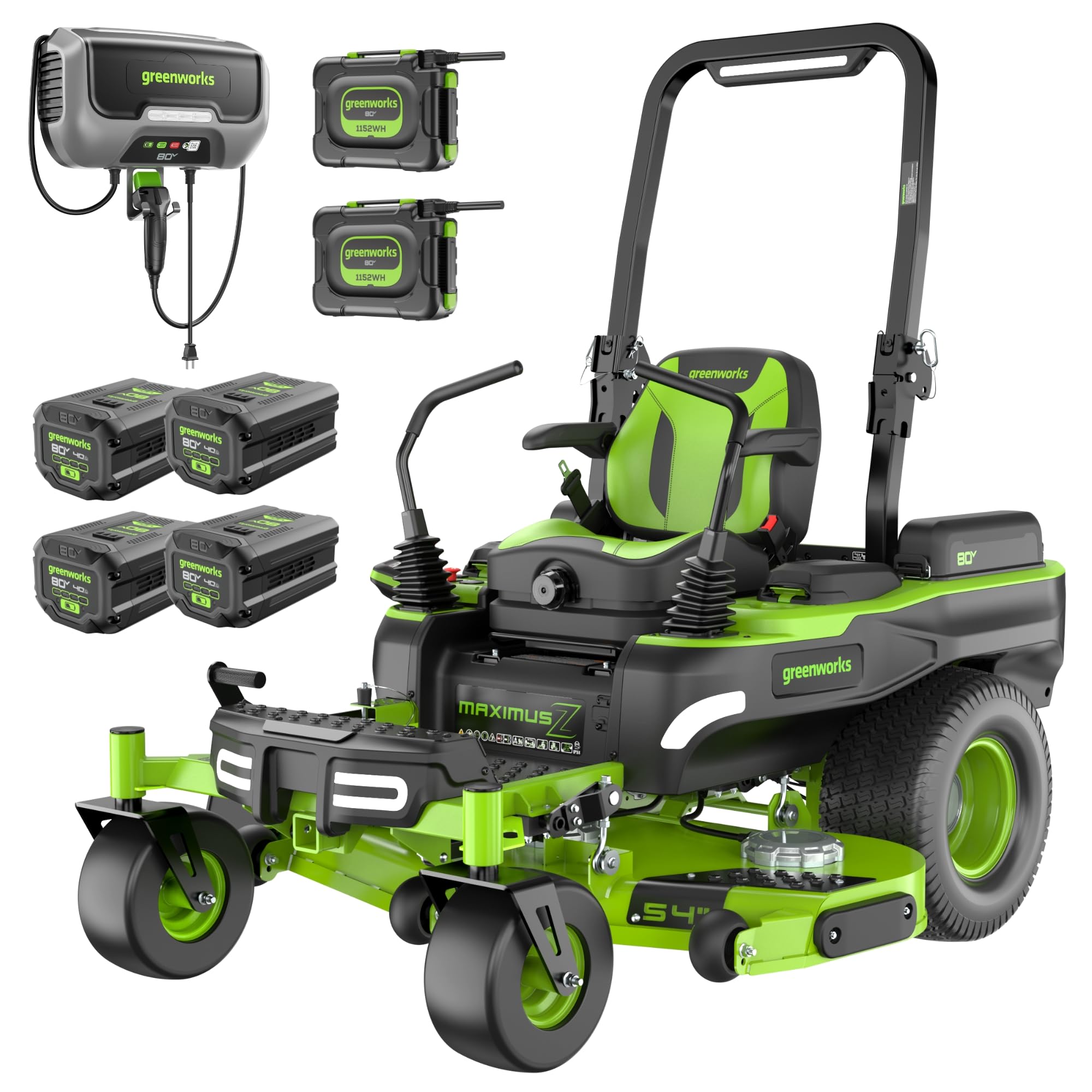 80V 54" MaximusZ Zero Turn Riding Mower with (2) 16.0 Ah and (4) 4.0 Ah Batteries and 1.5kW Charger, MZ5481