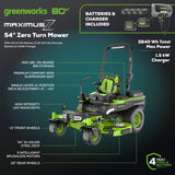 80V 54" MaximusZ Zero Turn Riding Mower with (2) 16.0 Ah and (4) 4.0 Ah Batteries and 1.5kW Charger, MZ5481