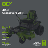 80V 42" Cordless Battery CrossoverZ Zero Turn Lawn Mower, (4) 5Ah Batteries and (3) Dual-Port Chargers, CRZ4282