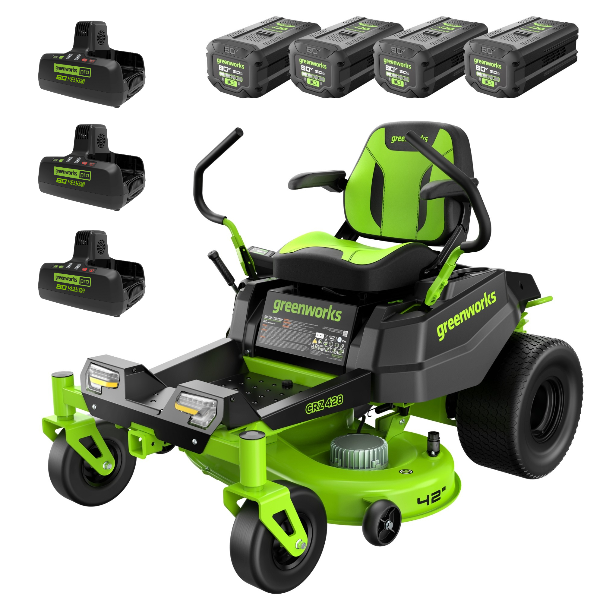 80V 42" Cordless Battery CrossoverZ Zero Turn Lawn Mower, (4) 5Ah Batteries and (3) Dual-Port Chargers, CRZ4282