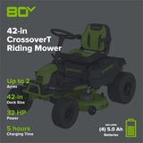 80V 42" Cordless Battery CrossoverT Riding Lawn Mower, (4) 5.0Ah Batteries and 600W Wall Charger, CRT4282