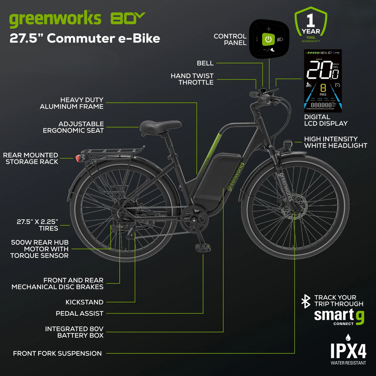 60V VENTURE Series 27.5" Electric Commuter Bike (Tool Only)