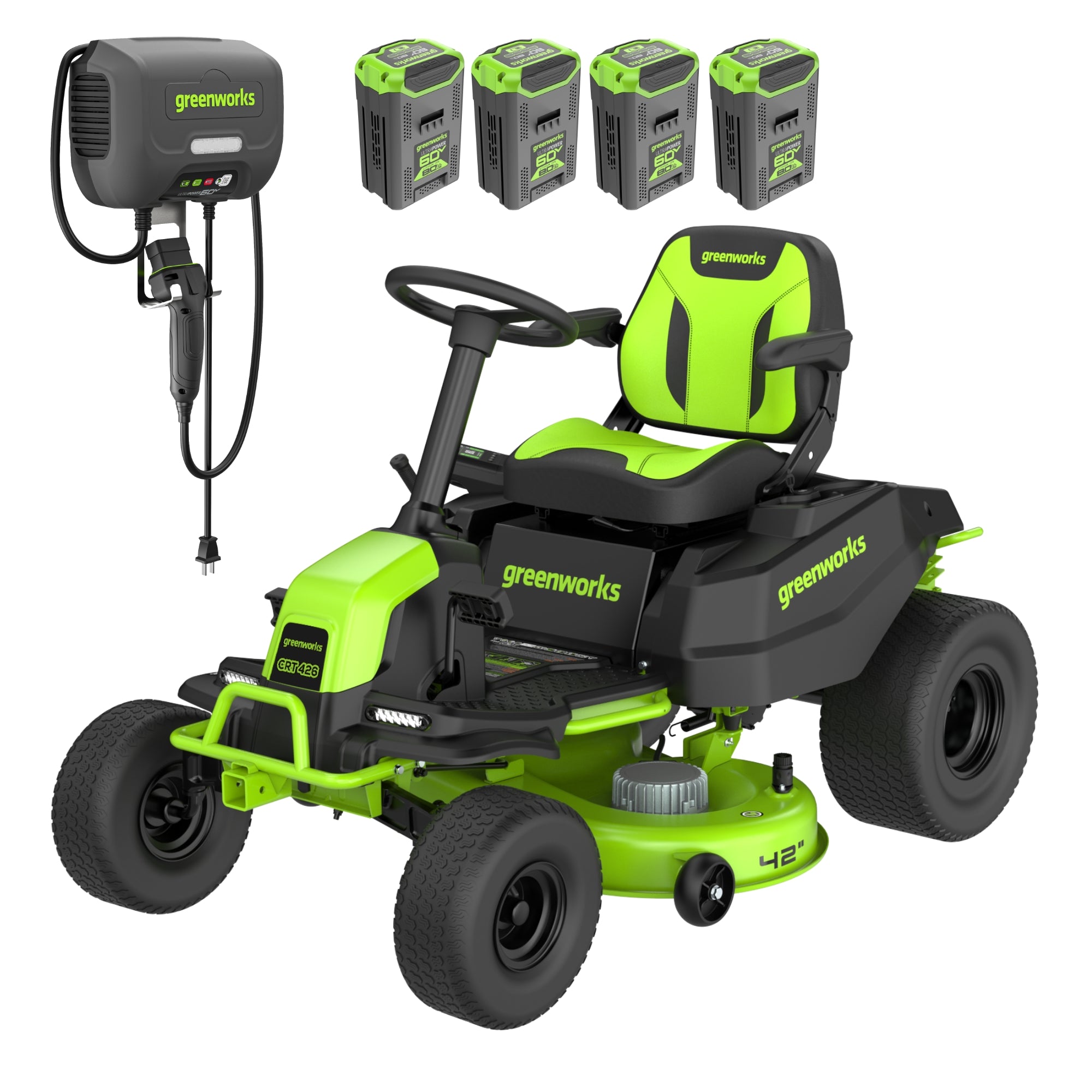 60V 42" Cordless Battery CrossoverT Riding Lawn Mower, (4) 8.0 Ah Batteries and 600W Wall Charger, CRT4262