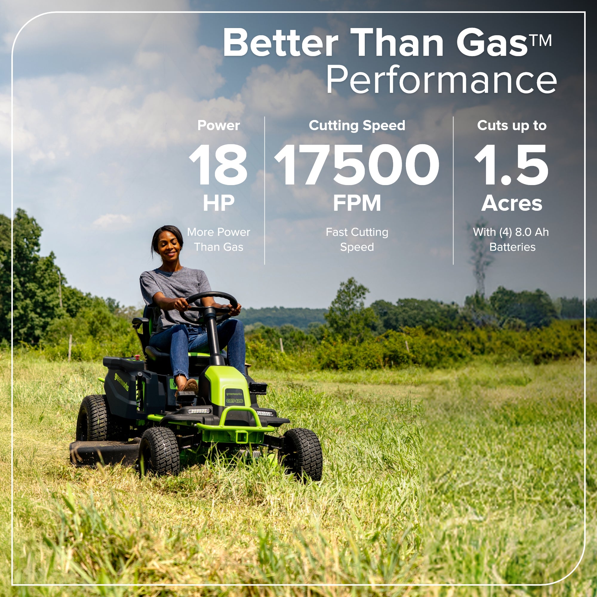 60V 42" Cordless Battery CrossoverT Riding Lawn Mower, (4) 8.0 Ah Batteries and 600W Wall Charger, CRT4262