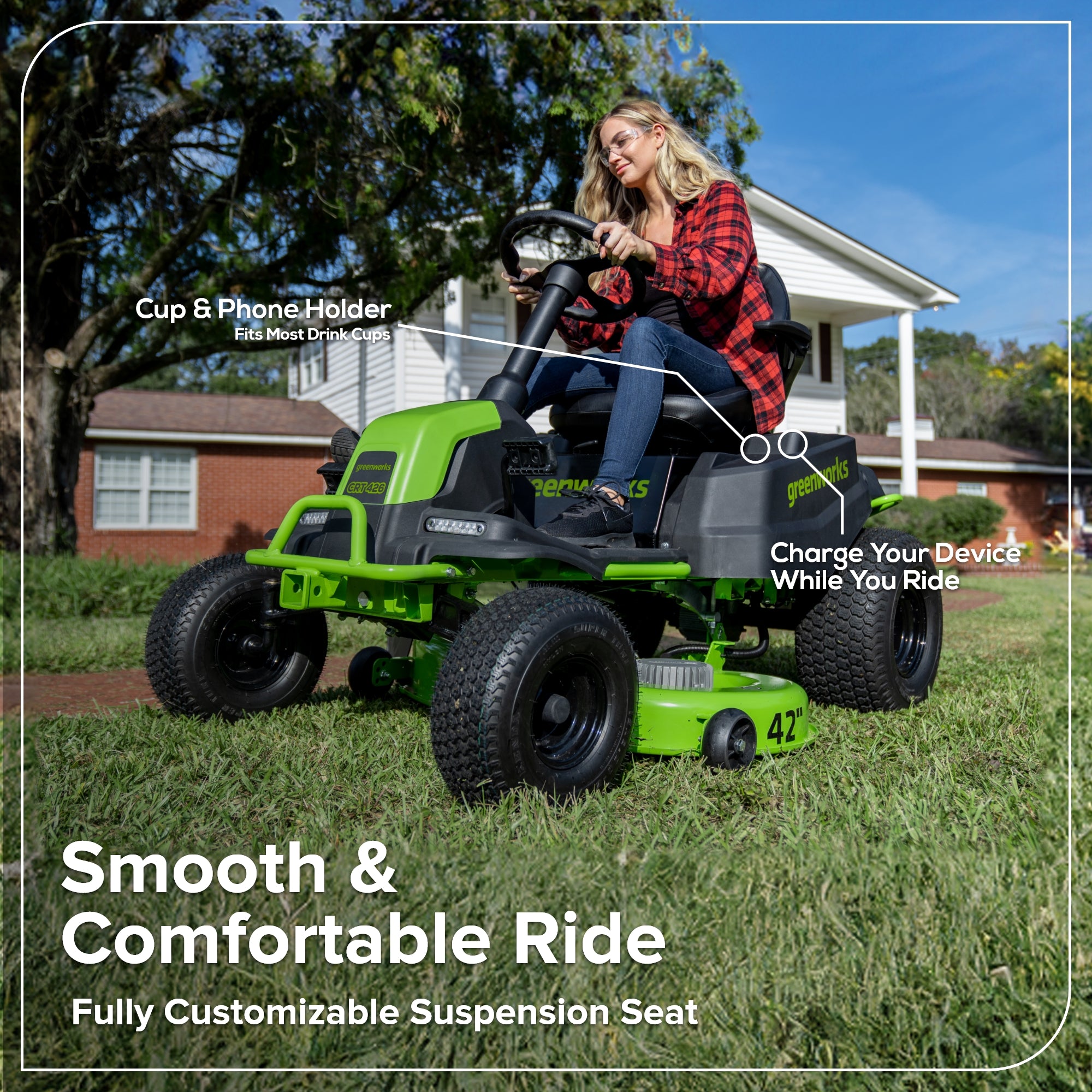 60V 42" Cordless Battery CrossoverT Riding Lawn Mower, (4) 8.0 Ah Batteries and 600W Wall Charger, CRT4262