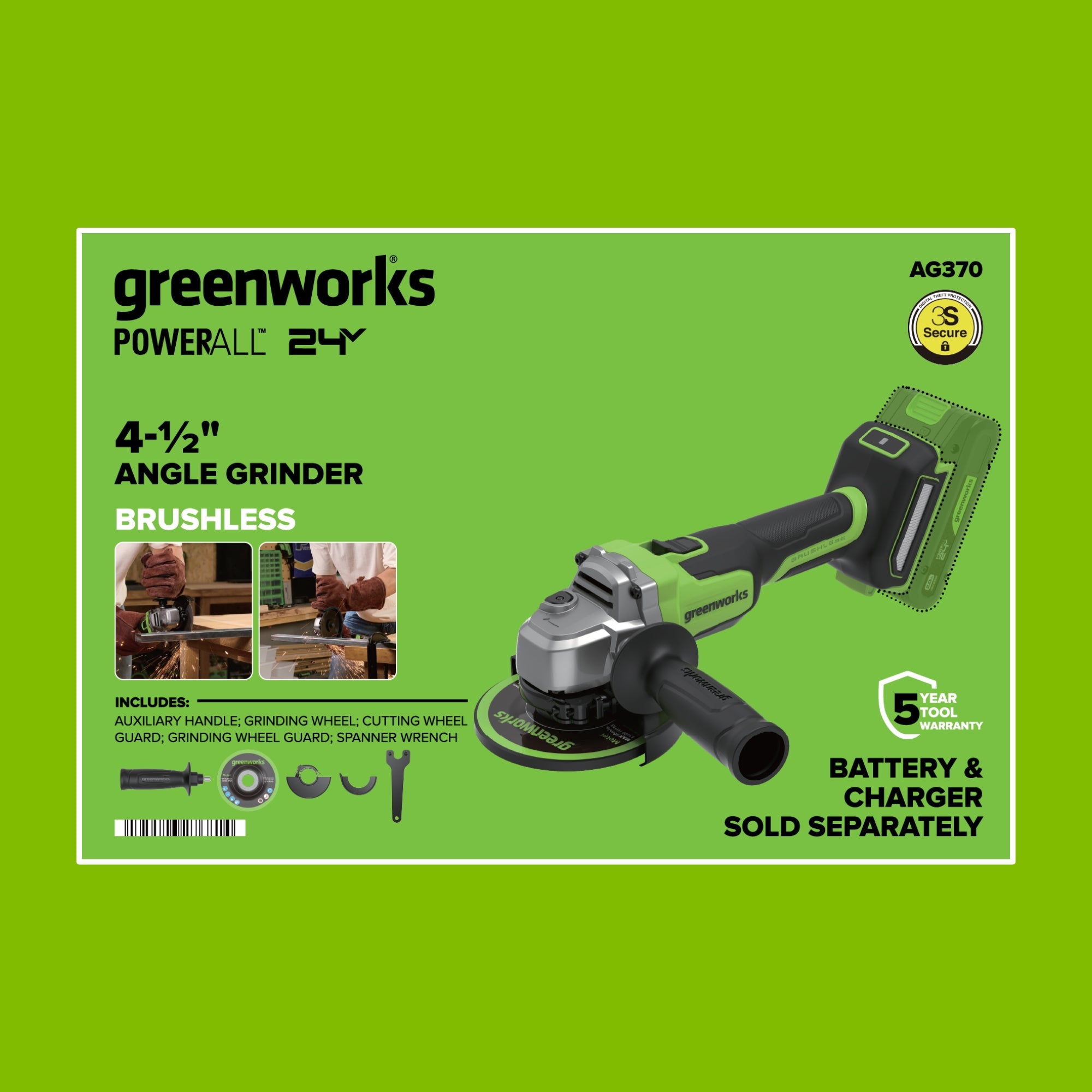 24V PowerAll Brushless 4-1/2" Angle Grinder Kit with Grinding Wheel & Accessories