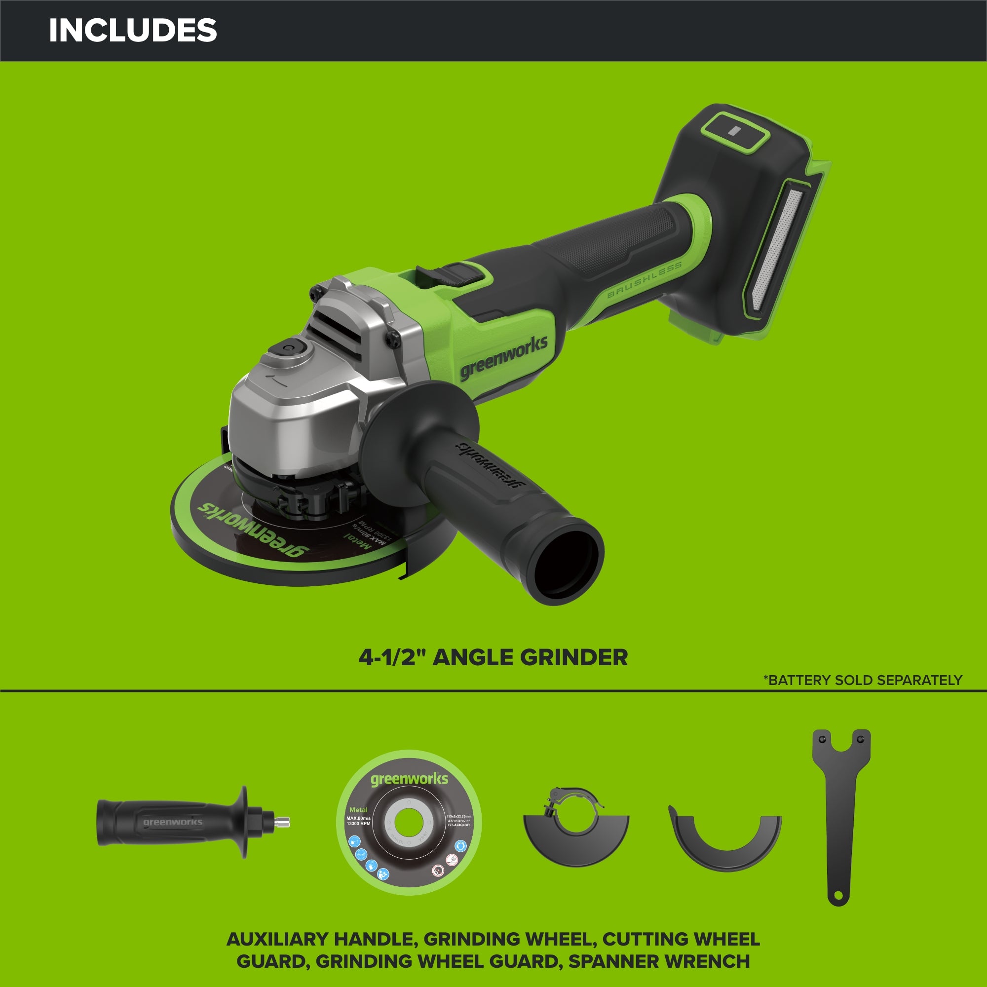24V PowerAll Brushless 4-1/2" Angle Grinder Kit with Grinding Wheel & Accessories