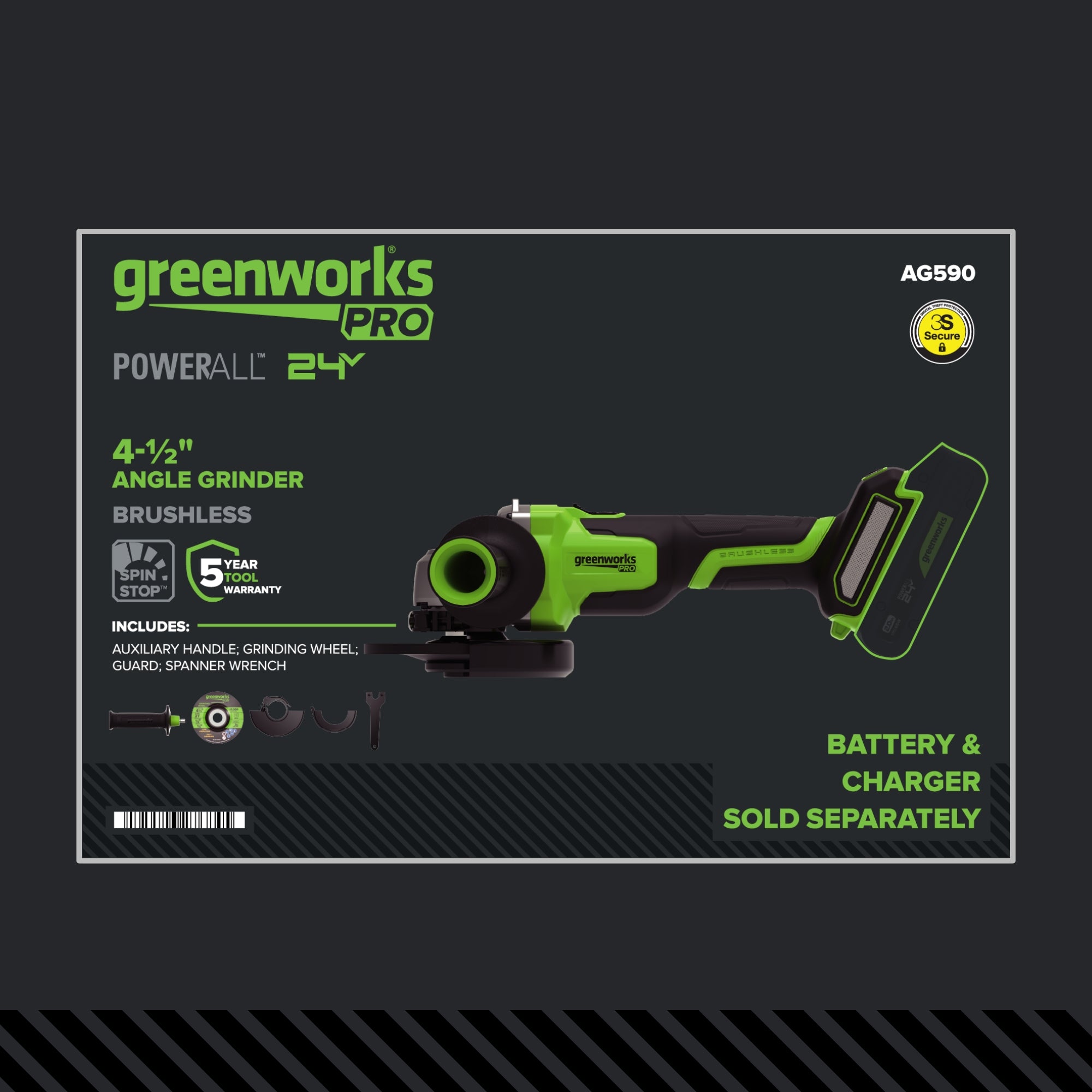 24V PowerAll Pro 4-1/2" Angle Grinder Kit with Grinding Wheel & Accessories