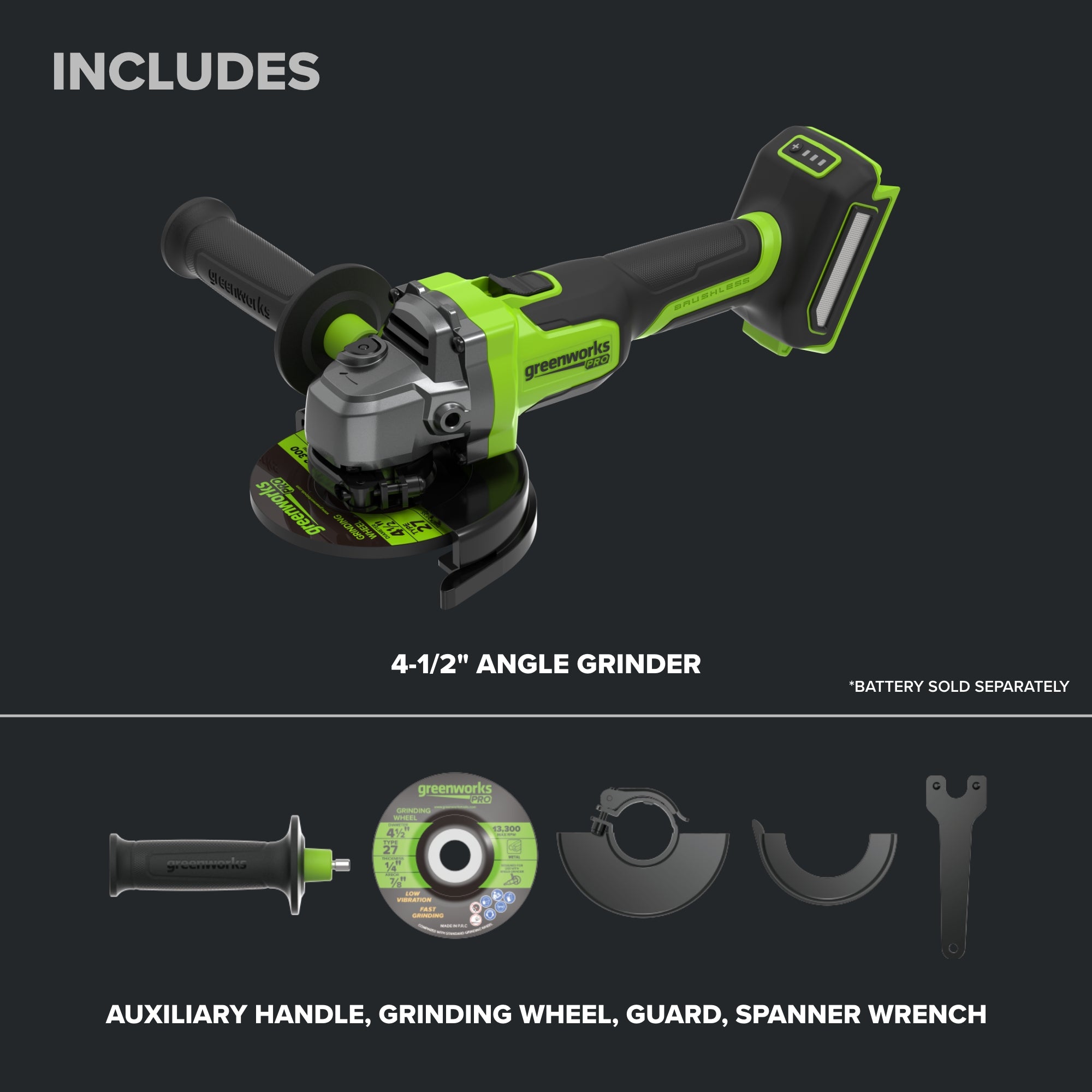 24V PowerAll Pro 4-1/2" Angle Grinder Kit with Grinding Wheel & Accessories