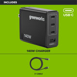 24V PowerAll Charger Set with 140W USB-C Charger Block and (2) 3.3' 100W USB-C Cables
