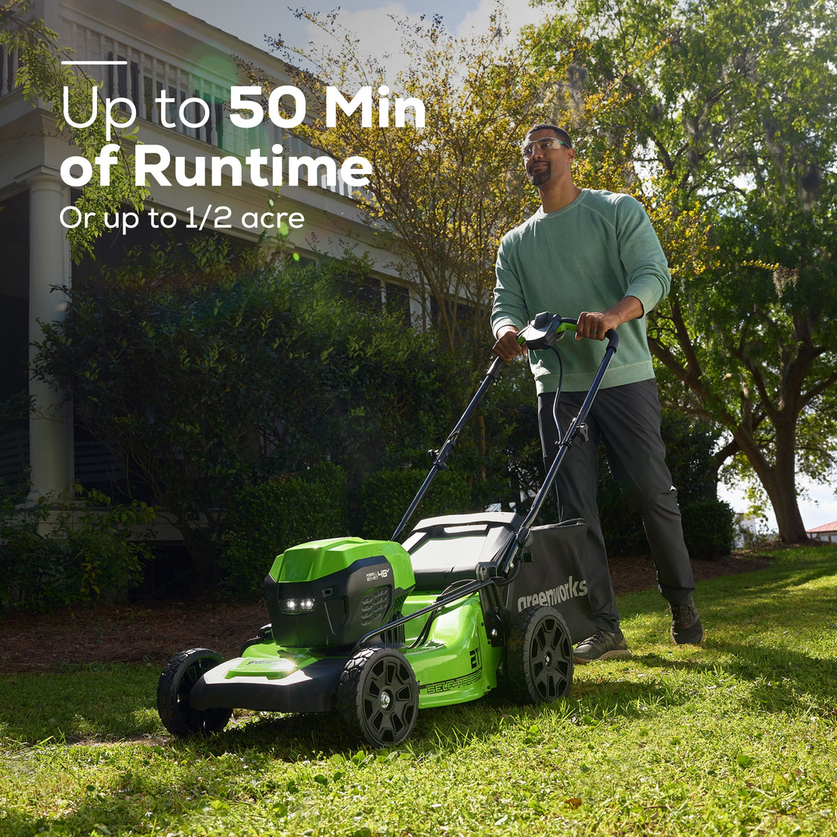 48V (24V x 2) 21" Cordless Battery Self-Propelled Mower 3PC Combo Kit: (2) 5.0Ah Batteries,(1) 2.0 Ah Battery,(1) Dual-Port Rapid Charger and (1) 2A Charger