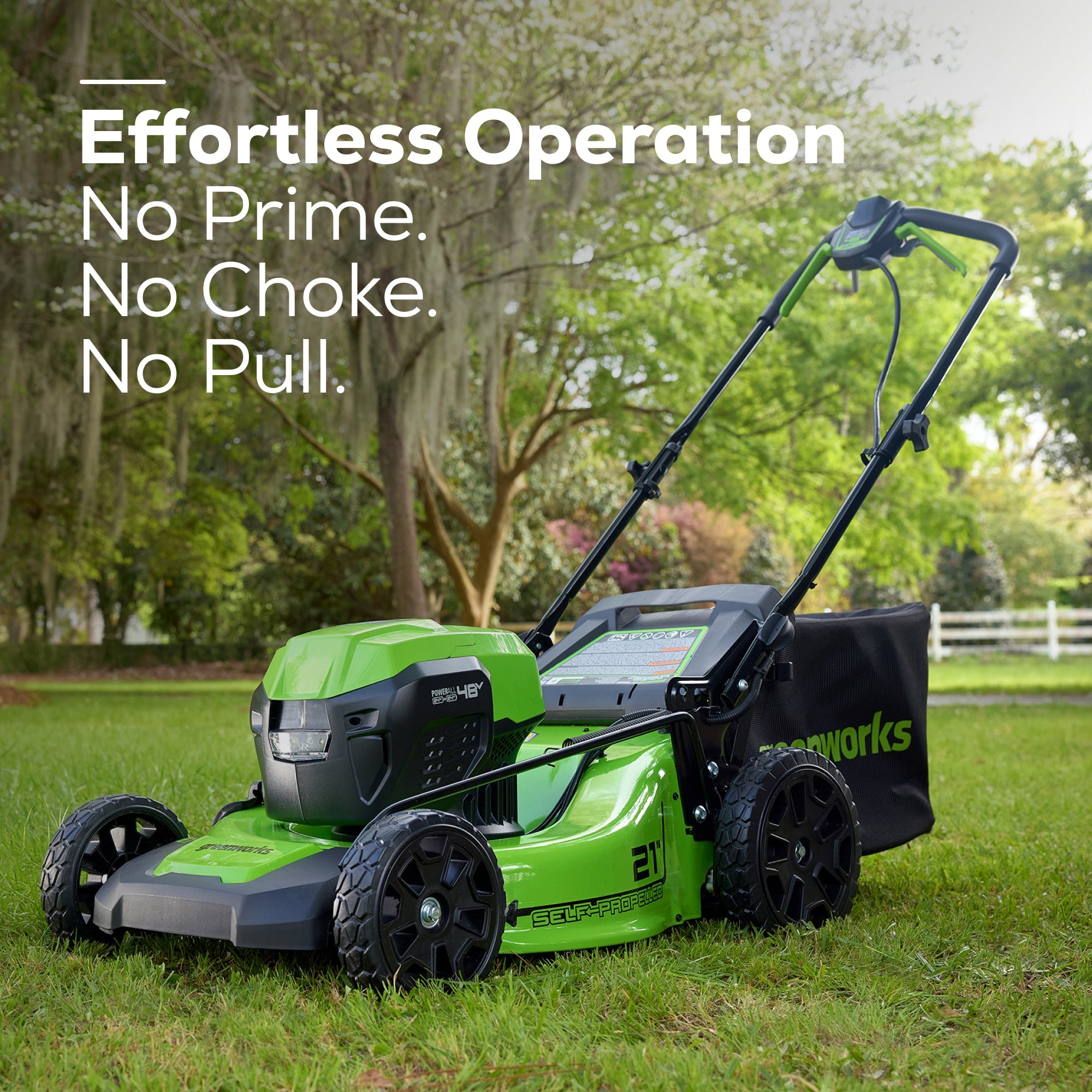 48V (24V x 2) 21" Cordless Battery Self-Propelled Lawn Mower w/ Two (2) 5.0Ah USB Batteries & Dual Port Charger, LM2112S