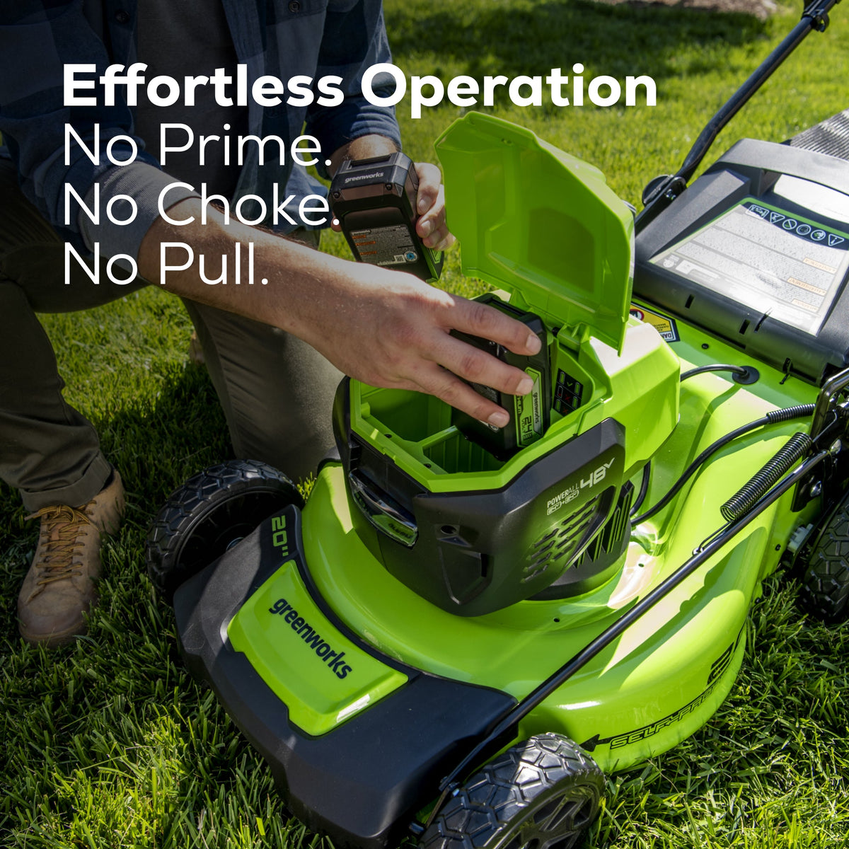 48V (24V x 2) 20" Cordless Battery Push Mower 3PC Combo Kit: (2) 4.0 Ah USB Batteries,(1) 2.0 Ah Battery,(1) Dual-Port Rapid Charger and (1) Charger