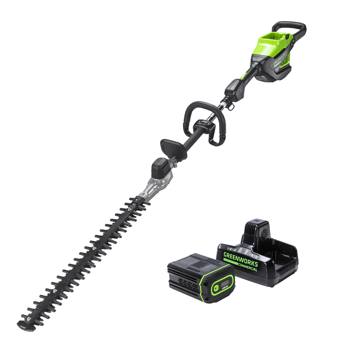 82V Cordless Battery Pole Hedge Trimmer: 2.5 Ah Battery and Dual-Port Charger