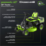 60V 30" CrossoverT Riding Lawn Tractor with (4) 8.0 Ah Batteries and 600-Watt Charger, CRT3062