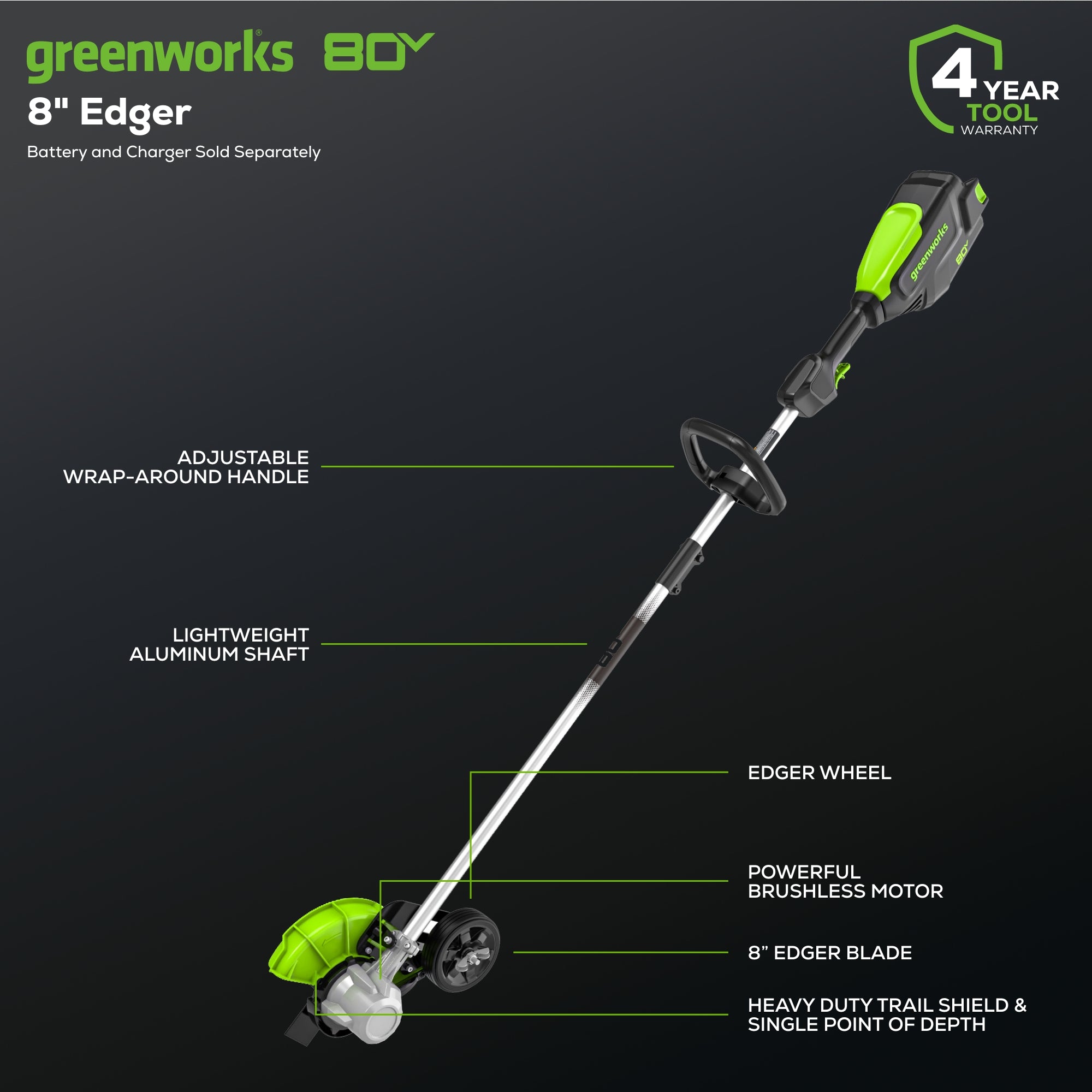 80V 8" Brushless Cordless Battery Edger Gen 3 (Tool Only)