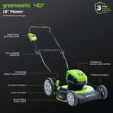 40V 19" Cordless Battery Push Lawn Mower: 5.0 Ah Battery and Charger, LM1934