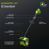 80V 12" Cordless Battery LED Snow Shovel (Tool Only)