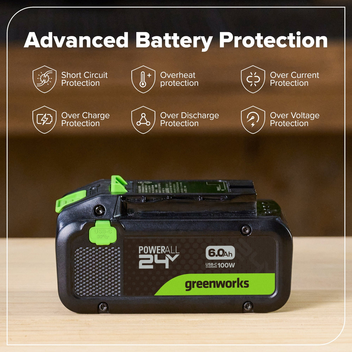 24V 6.0 Ah Battery with Bi-Directional USB-C Port