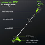80V 16" Cordless Brushless String Trimmer: 2.0 Ah Battery and 2Amp Charger