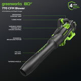 80V 770CFM Cordless Battery Blower, 4Ah Battery and Charger