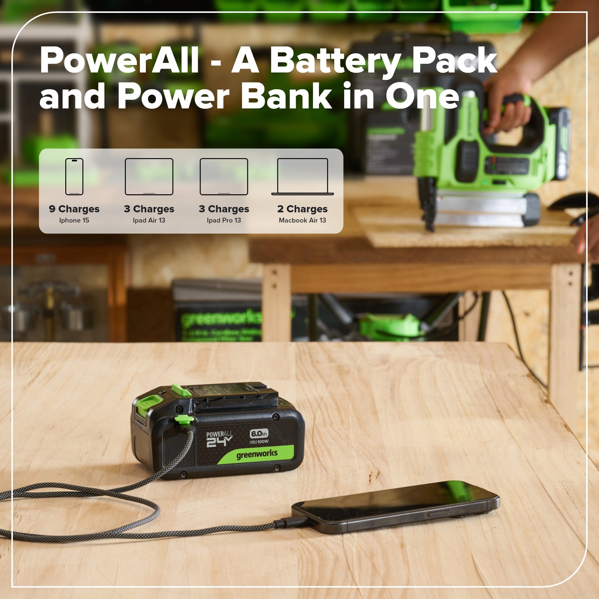 24V 6.0 Ah Battery with Bi-Directional USB-C Port