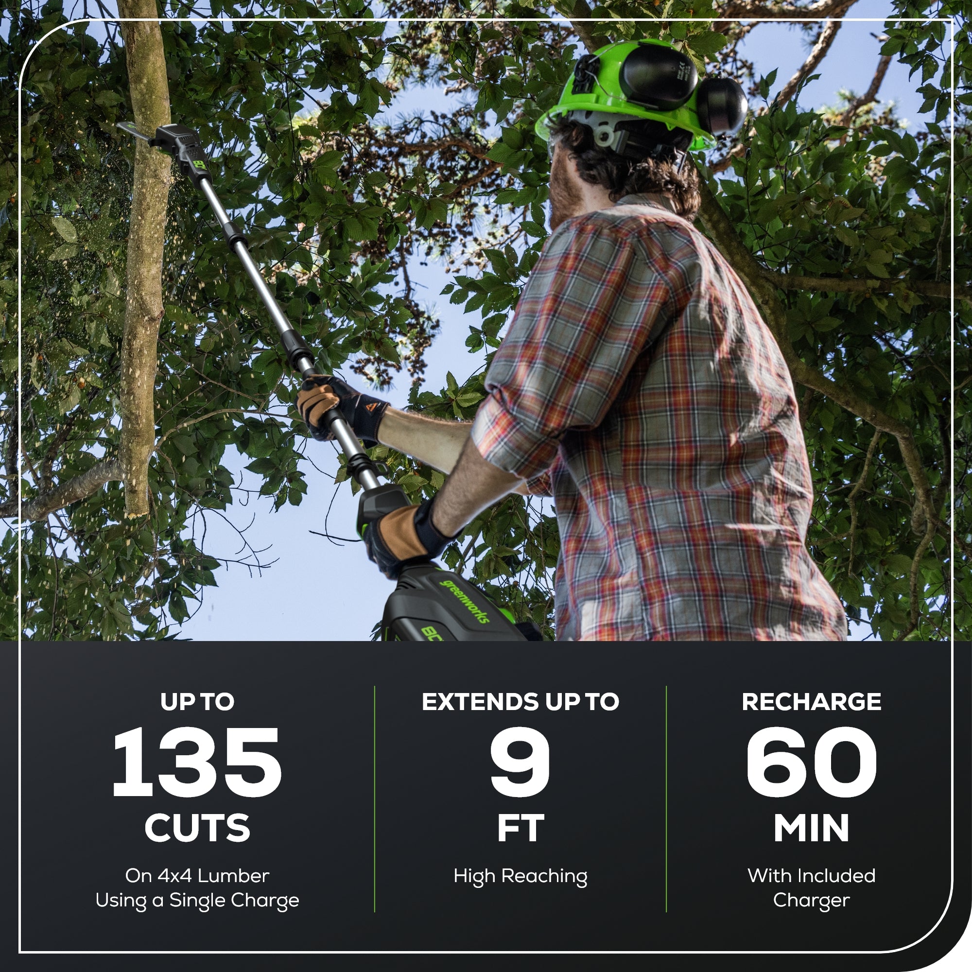 80V Pro 10" Cordless Battery Pole Saw: 2.0 Ah Battery and Charger
