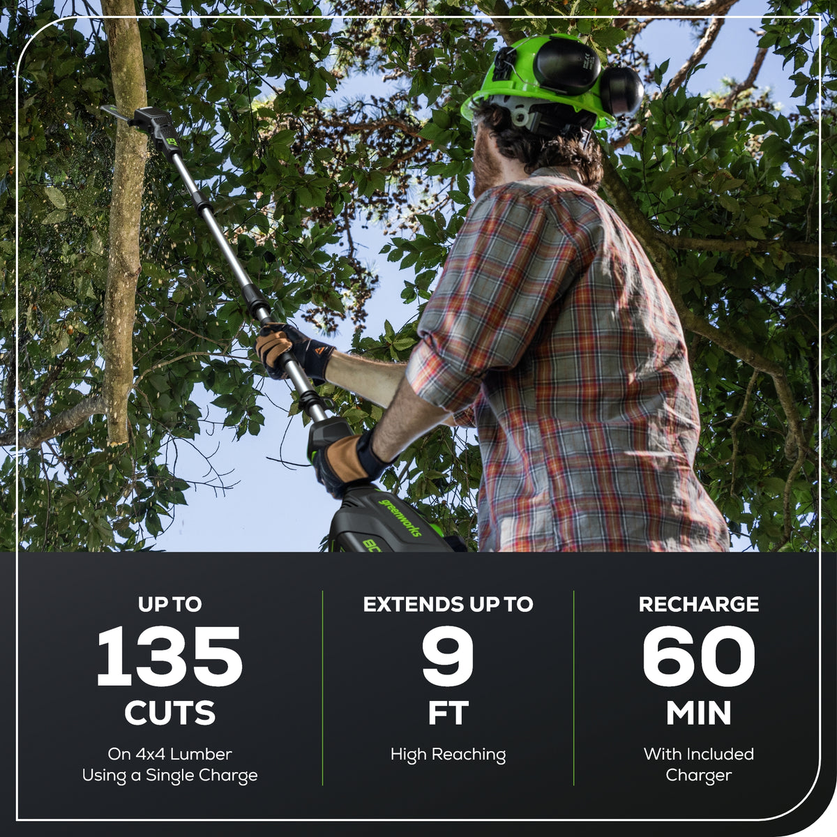 80V Pro 10" Cordless Battery Pole Saw: 2.0 Ah Battery and Charger
