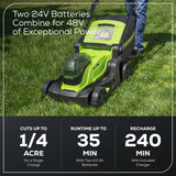 48V (24V x 2) 17" Cordless Battery Push Lawn Mower: (2) 4.0 Ah Batteries and Dual-Port Charger, LM1702