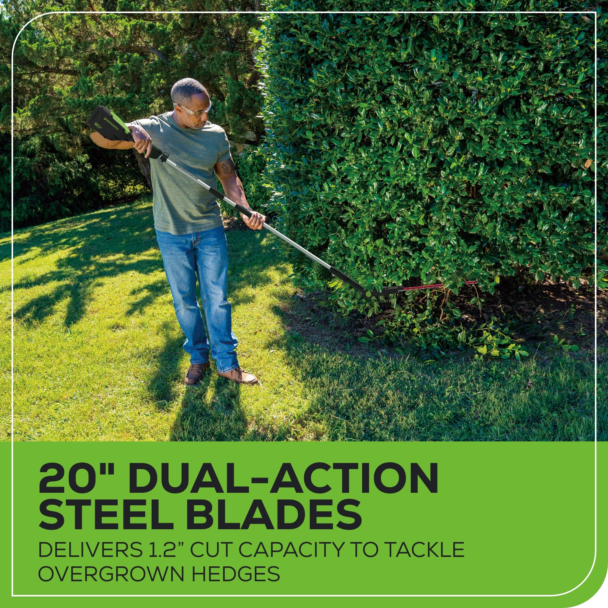 80V 20" Cordless Battery Pole Hedge Trimmer (1.2" cut, 4000 SPM): 2.0 Ah Battery and Charger
