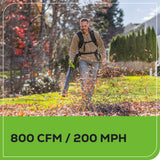 80V 800CFM Cordless Battery Dual-Port Backpack Blower: (2) 5Ah Battery and Dual-Port Rapid Charger