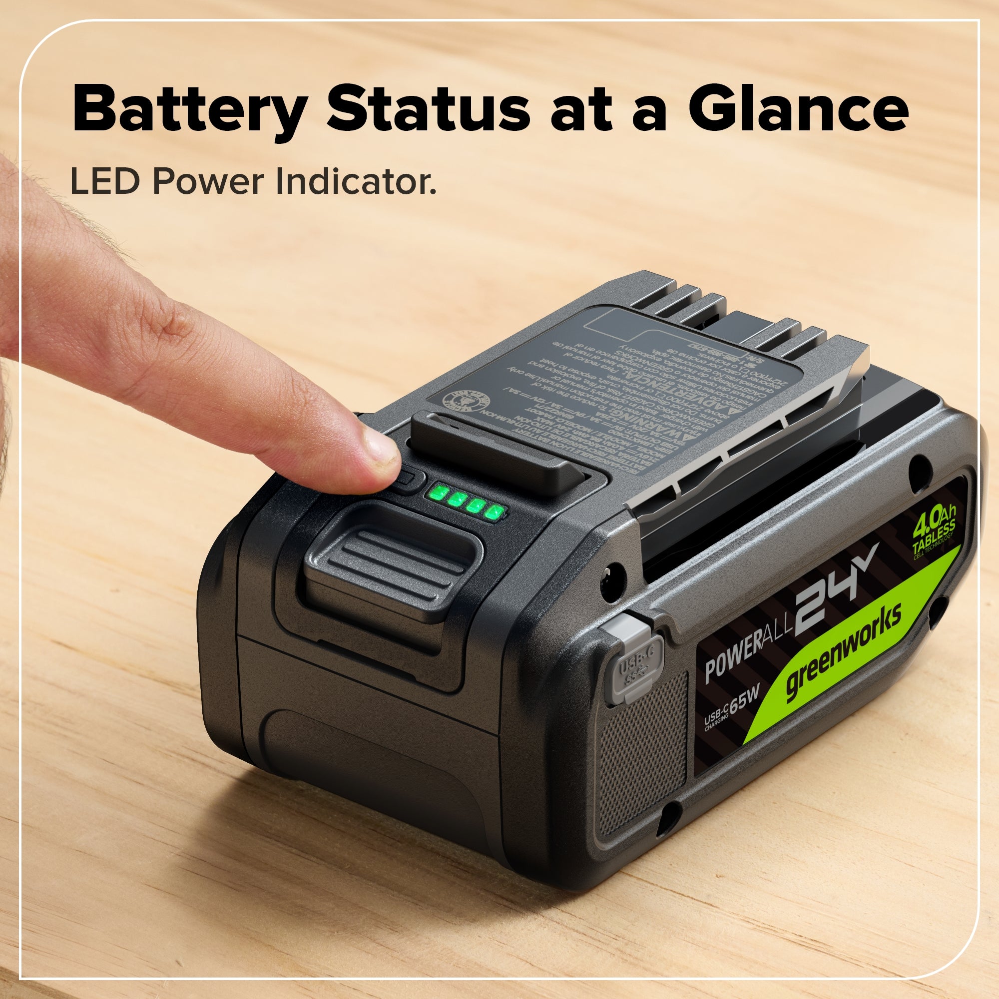 24V 4.0 Ah Tabless Battery with Bi-Directional USB-C Port