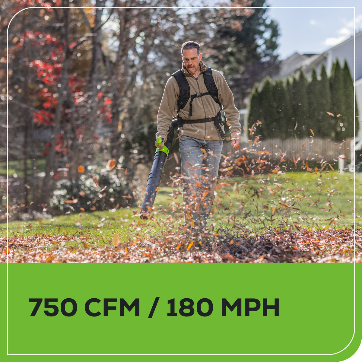 80V 750CFM Cordless Battery Single Port Backpack Blower, 4Ah Battery and Charger