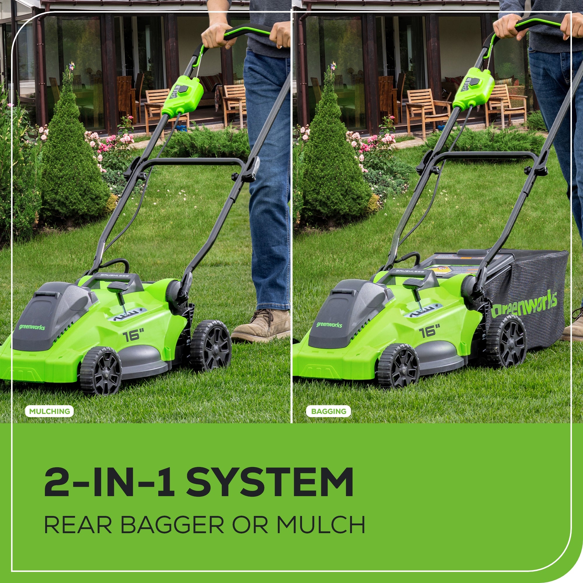 40V 16" Cordless Battery Brushless Push Lawn Mower: 4.0 Ah Battery and Charger, LM1624