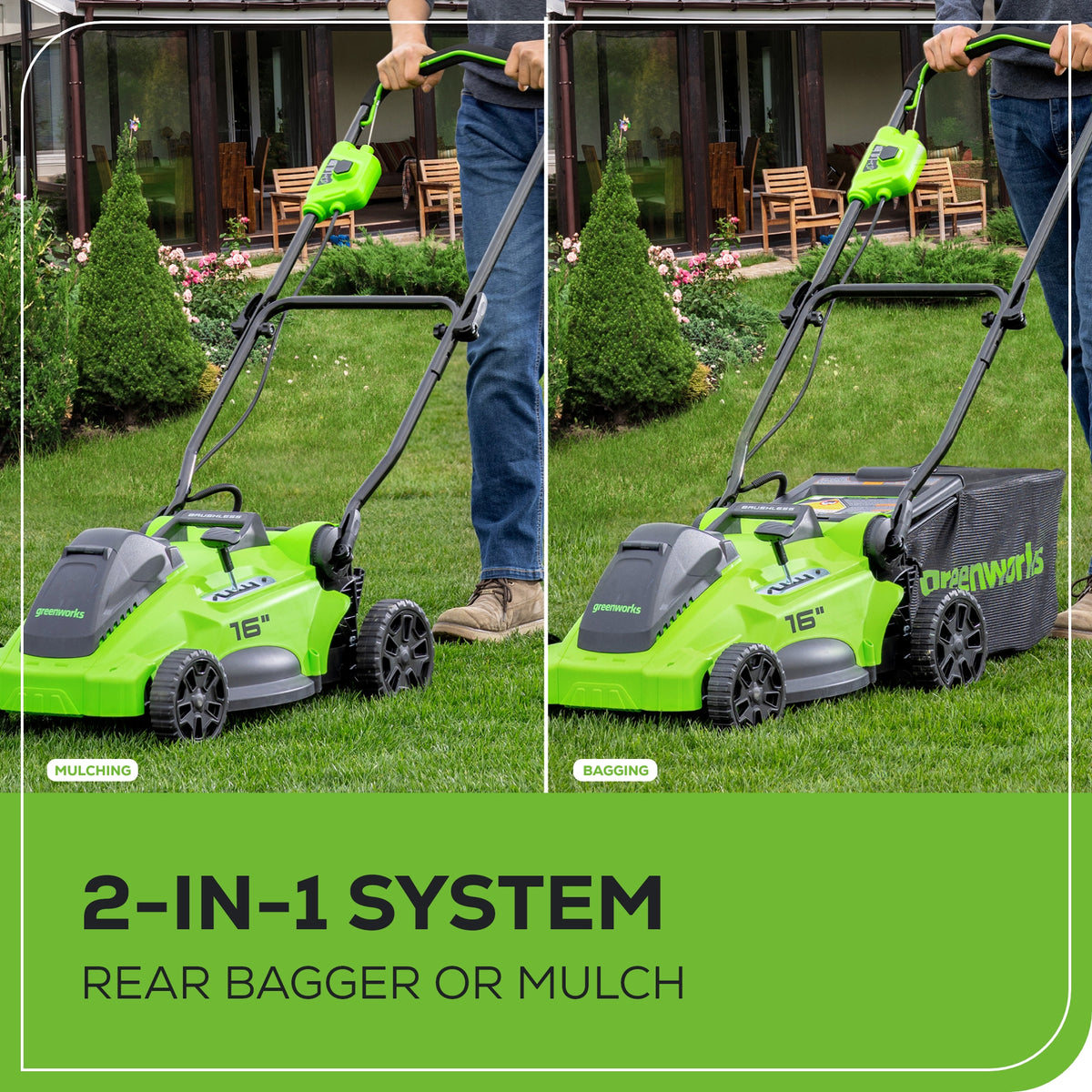40V 16" Cordless Battery Brushless Push Lawn Mower: 4.0 Ah Battery and Charger, LM1624