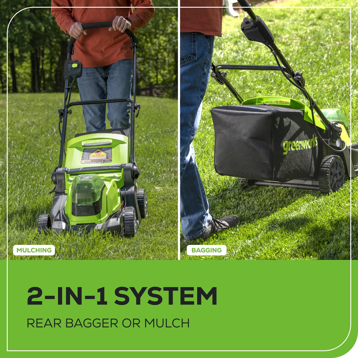 48V (24V x 2) 17" Cordless Battery Push Lawn Mower: (2) 4.0 Ah Batteries and Dual-Port Charger, LM1702