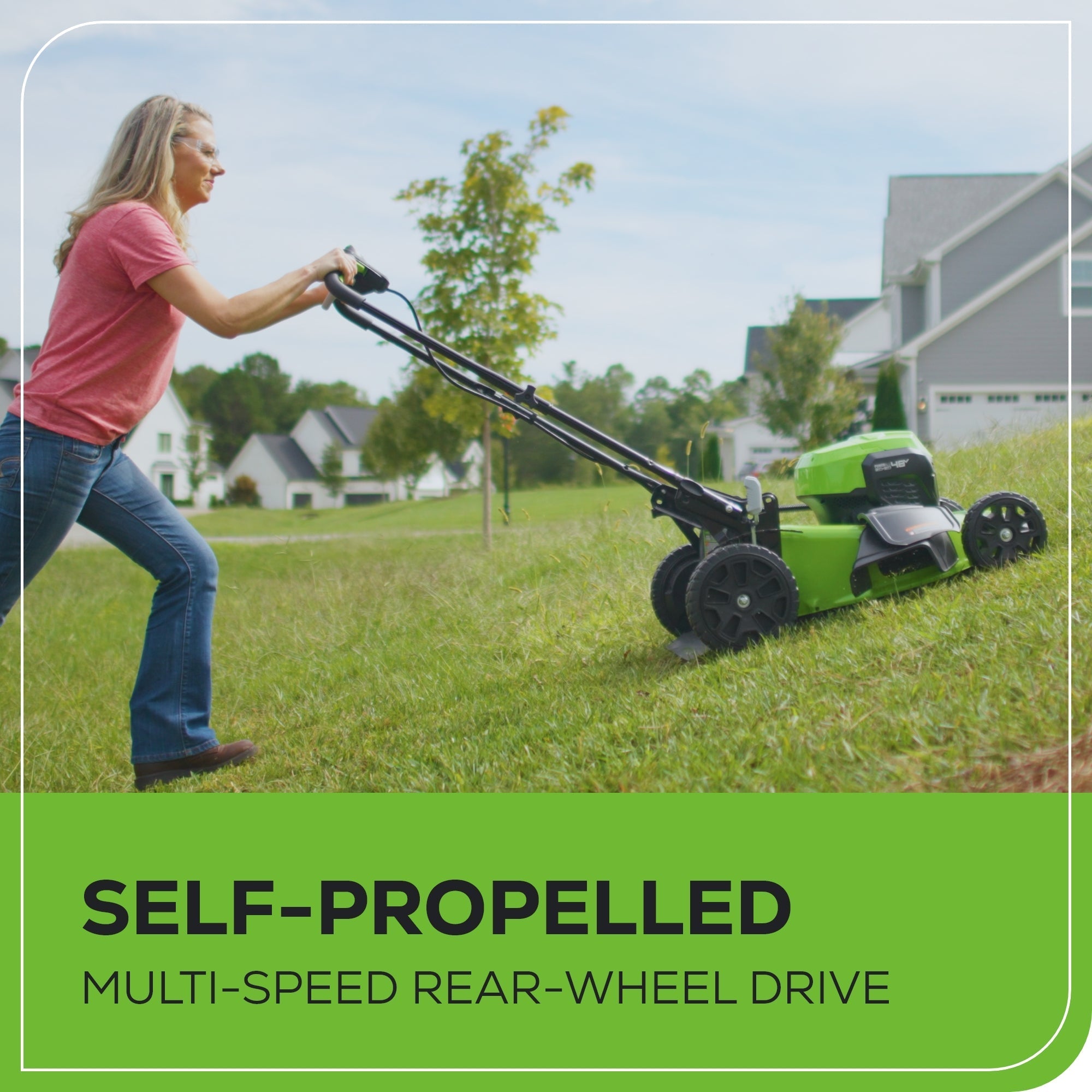 48V (24V x 2) 21" Cordless Battery Self-Propelled Mower 5PC Combo Kit: (2) 5.0Ah Batteries and Chargers