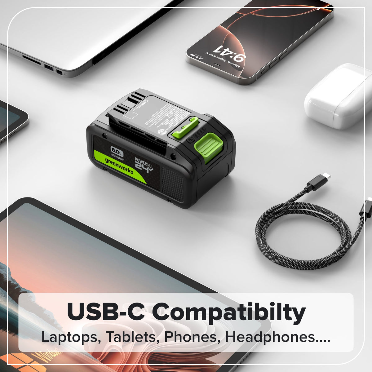 24V 6.0 Ah Battery with Bi-Directional USB-C Port