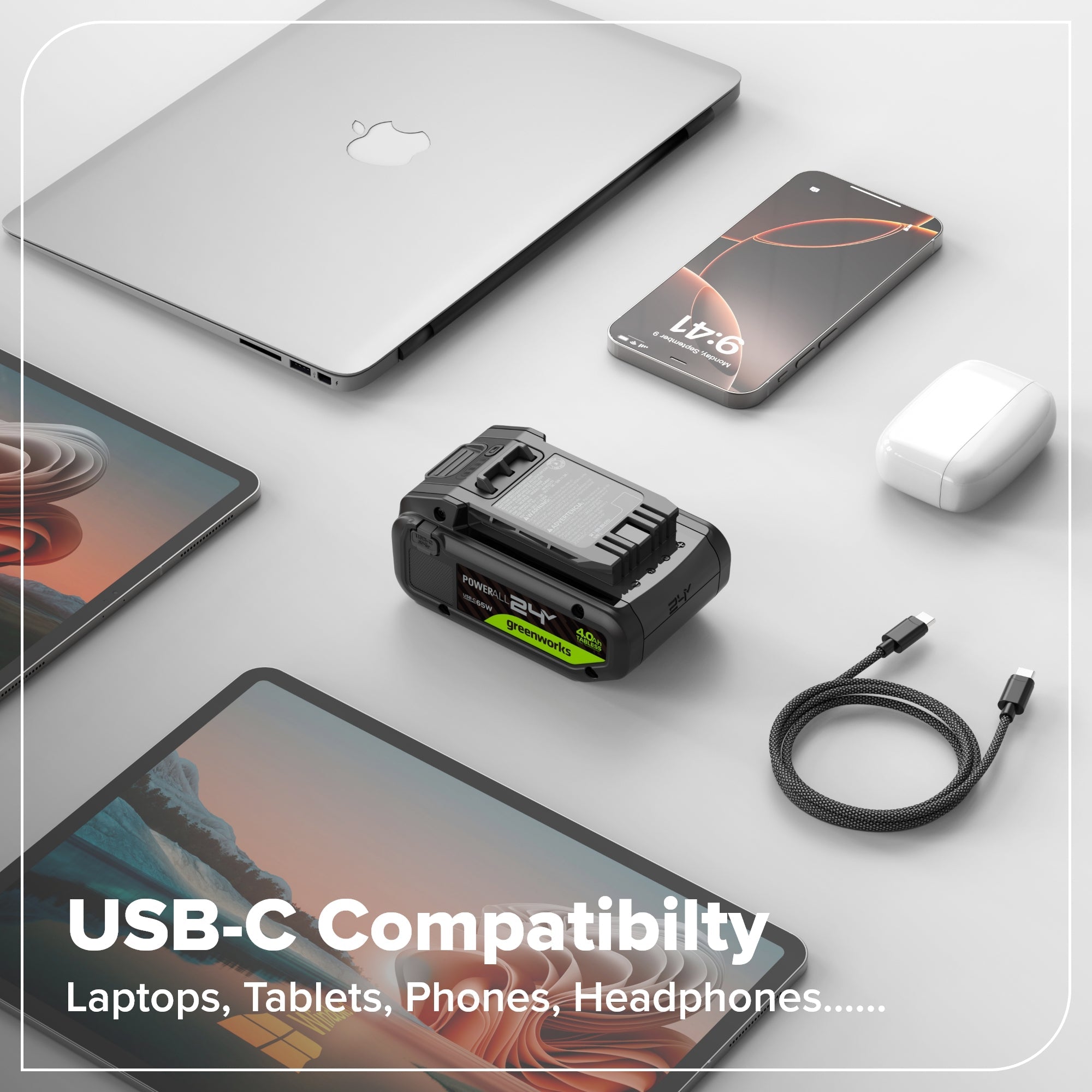 24V 4.0 Ah Tabless Battery with Bi-Directional USB-C Port